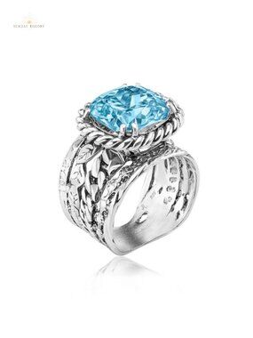 925 Sterling Silver Statement Ring Vintage Cushion Cut CZ Ring Size 7